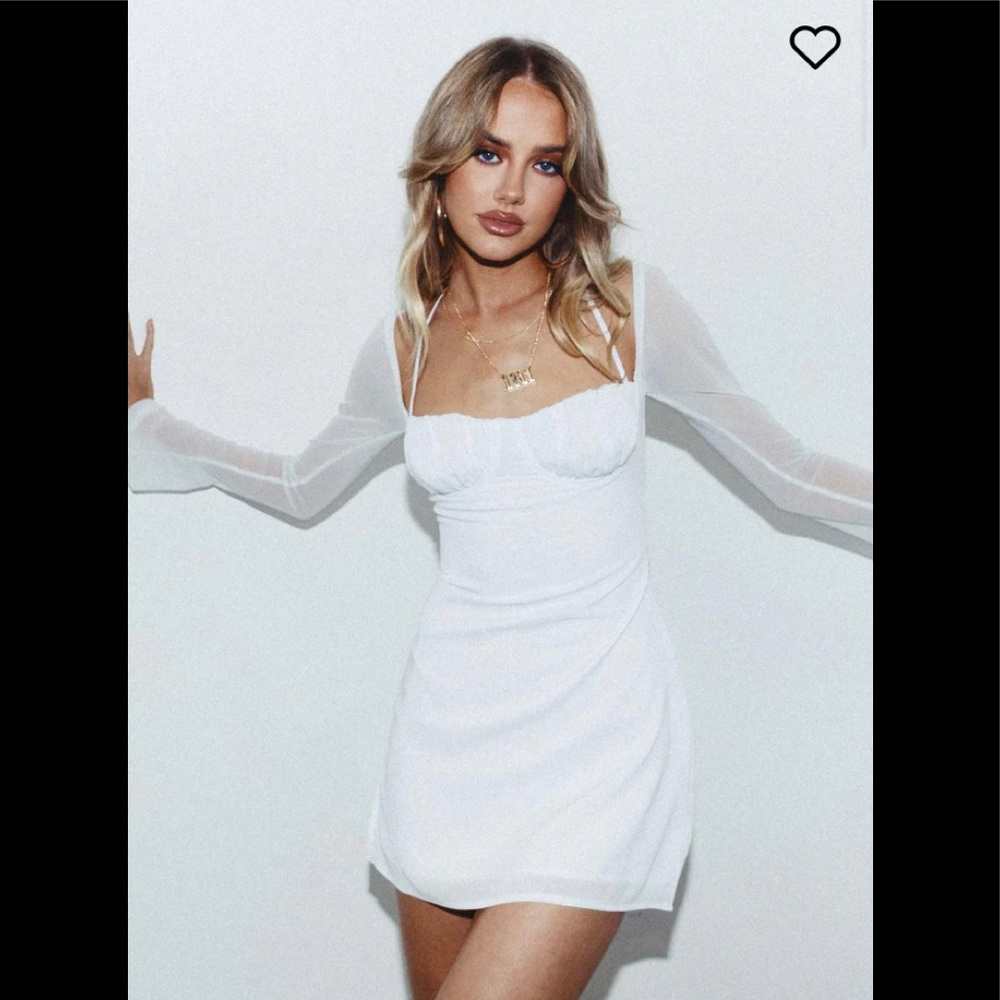 DYER SHEER SLEEVE MINI DRESS WHITE